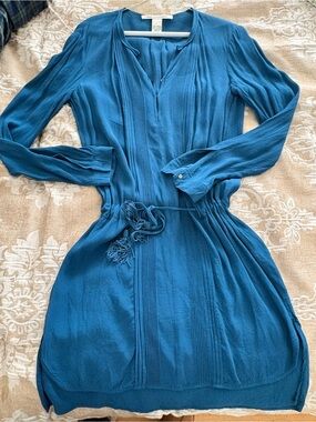 Blue Long-Sleeve Tunic Dress
